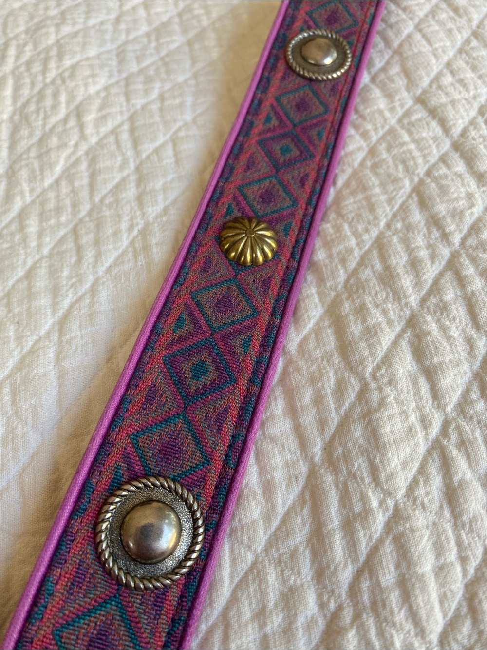 Boho Concho Purple Blue Woven Tapestry Belt Tassels Bead VTG Festival Western M - Picture 13 of 16